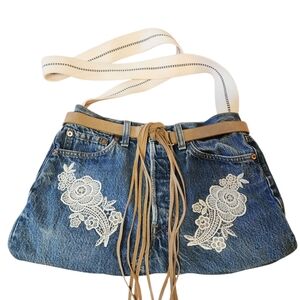 Upcycled Denim Crossbody Bag Vintage Style Boho